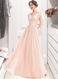 Claire A-Line V-neck Floor-Length Bridesmaid Dress With Ruffle STAP0013025