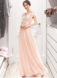 Claire A-Line V-neck Floor-Length Bridesmaid Dress With Ruffle STAP0013025