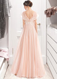 Claire A-Line V-neck Floor-Length Bridesmaid Dress With Ruffle STAP0013025