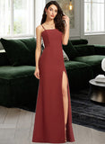 Estrella Sheath/Column Square Neckline Floor-Length Bridesmaid Dress With Split Front STAP0013026