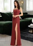 Estrella Sheath/Column Square Neckline Floor-Length Bridesmaid Dress With Split Front STAP0013026