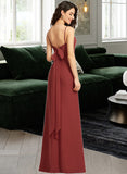 Estrella Sheath/Column Square Neckline Floor-Length Bridesmaid Dress With Split Front STAP0013026