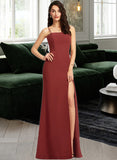 Estrella Sheath/Column Square Neckline Floor-Length Bridesmaid Dress With Split Front STAP0013026