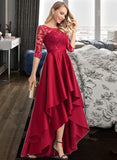 Justice A-Line Scoop Neck Asymmetrical Satin Bridesmaid Dress With Sequins STAP0013027