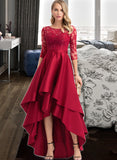 Justice A-Line Scoop Neck Asymmetrical Satin Bridesmaid Dress With Sequins STAP0013027