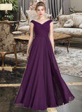 Cristal A-line Off the Shoulder Floor-Length Chiffon Bridesmaid Dress With Ruffle STAP0013029