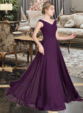 Cristal A-line Off the Shoulder Floor-Length Chiffon Bridesmaid Dress With Ruffle STAP0013029