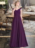 Cristal A-line Off the Shoulder Floor-Length Chiffon Bridesmaid Dress With Ruffle STAP0013029