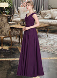 Cristal A-line Off the Shoulder Floor-Length Chiffon Bridesmaid Dress With Ruffle STAP0013029