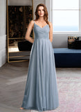 Glenda A-Line V-neck Floor-Length Bridesmaid Dress With Lace STAP0013030