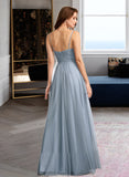 Glenda A-Line V-neck Floor-Length Bridesmaid Dress With Lace STAP0013030