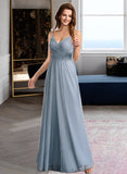 Glenda A-Line V-neck Floor-Length Bridesmaid Dress With Lace STAP0013030