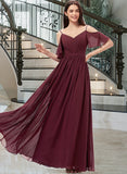 Jess A-line V-Neck Floor-Length Chiffon Bridesmaid Dress With Ruffle STAP0013031