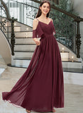 Jess A-line V-Neck Floor-Length Chiffon Bridesmaid Dress With Ruffle STAP0013031