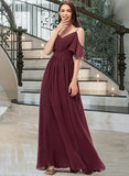 Jess A-line V-Neck Floor-Length Chiffon Bridesmaid Dress With Ruffle STAP0013031