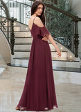 Jess A-line V-Neck Floor-Length Chiffon Bridesmaid Dress With Ruffle STAP0013031