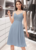 Ella A-Line V-neck Knee-Length Chiffon Lace Bridesmaid Dress STAP0013032