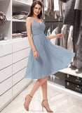 Ella A-Line V-neck Knee-Length Chiffon Lace Bridesmaid Dress STAP0013032