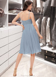 Ella A-Line V-neck Knee-Length Chiffon Lace Bridesmaid Dress STAP0013032