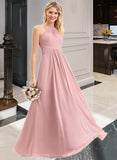 Moriah A-Line Scoop Neck Floor-Length Chiffon Bridesmaid Dress With Bow(s) Cascading Ruffles STAP0013033