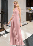 Moriah A-Line Scoop Neck Floor-Length Chiffon Bridesmaid Dress With Bow(s) Cascading Ruffles STAP0013033