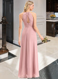 Moriah A-Line Scoop Neck Floor-Length Chiffon Bridesmaid Dress With Bow(s) Cascading Ruffles STAP0013033