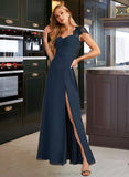 Sophia A-Line V-neck Floor-Length Bridesmaid Dress With Lace Split Front STAP0013035