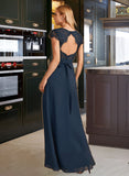 Sophia A-Line V-neck Floor-Length Bridesmaid Dress With Lace Split Front STAP0013035