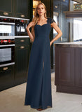 Sophia A-Line V-neck Floor-Length Bridesmaid Dress With Lace Split Front STAP0013035