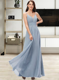 Blanche A-line V-Neck Floor-Length Chiffon Bridesmaid Dress STAP0013043