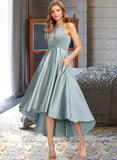 Karen A-Line Scoop Neck Asymmetrical Satin Bridesmaid Dress With Pockets STAP0013050