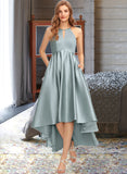 Karen A-Line Scoop Neck Asymmetrical Satin Bridesmaid Dress With Pockets STAP0013050