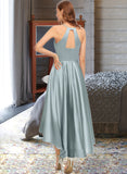 Karen A-Line Scoop Neck Asymmetrical Satin Bridesmaid Dress With Pockets STAP0013050