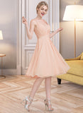 Kathy A-line V-Neck Knee-Length Chiffon Bridesmaid Dress With Ruffle STAP0013053