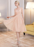 Kathy A-line V-Neck Knee-Length Chiffon Bridesmaid Dress With Ruffle STAP0013053