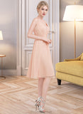 Kathy A-line V-Neck Knee-Length Chiffon Bridesmaid Dress With Ruffle STAP0013053