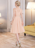 Kathy A-line V-Neck Knee-Length Chiffon Bridesmaid Dress With Ruffle STAP0013053