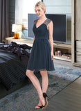 Kaylah A-Line V-neck Knee-Length Chiffon Lace Bridesmaid Dress STAP0013054