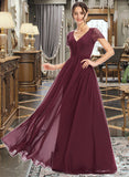 Phoebe A-Line V-neck Floor-Length Bridesmaid Dress With Lace STAP0013056