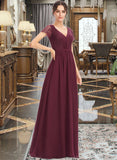 Phoebe A-Line V-neck Floor-Length Bridesmaid Dress With Lace STAP0013056