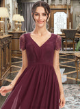 Phoebe A-Line V-neck Floor-Length Bridesmaid Dress With Lace STAP0013056