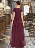 Phoebe A-Line V-neck Floor-Length Bridesmaid Dress With Lace STAP0013056