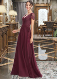 Phoebe A-Line V-neck Floor-Length Bridesmaid Dress With Lace STAP0013056