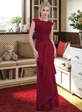 Cadence Sheath/Column Scoop Neck Floor-Length Chiffon Lace Bridesmaid Dress With Cascading Ruffles STAP0013057