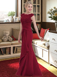 Cadence Sheath/Column Scoop Neck Floor-Length Chiffon Lace Bridesmaid Dress With Cascading Ruffles STAP0013057