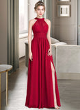 Esmeralda A-Line Scoop Neck Floor-Length Chiffon Bridesmaid Dress With Ruffle Bow(s) Split Front STAP0013058