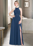 Esmeralda A-Line Scoop Neck Floor-Length Chiffon Bridesmaid Dress With Ruffle Bow(s) Split Front STAP0013058