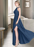 Esmeralda A-Line Scoop Neck Floor-Length Chiffon Bridesmaid Dress With Ruffle Bow(s) Split Front STAP0013058