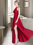 Esmeralda A-Line Scoop Neck Floor-Length Chiffon Bridesmaid Dress With Ruffle Bow(s) Split Front STAP0013058