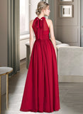 Esmeralda A-Line Scoop Neck Floor-Length Chiffon Bridesmaid Dress With Ruffle Bow(s) Split Front STAP0013058